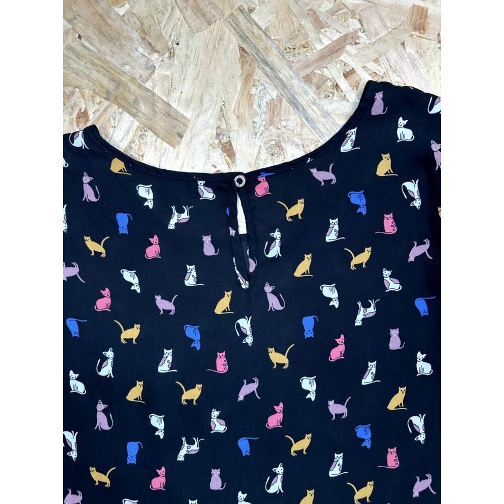 Sweet Rain Cat Print Blouse Womens Large Black Colorful Kitty Pattern Tank Top - Picture 14 of 14